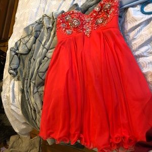 Coral strapless beaded dress